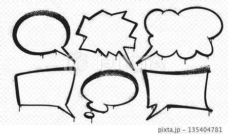Graffiti speech bubble set in spray paint style. Vector illustrations on transparent background. 135404781