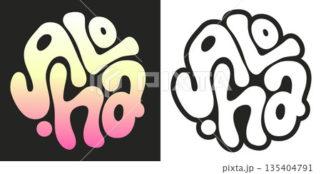 Aloha Hawaii lettering quote in a round shape. Vector handmade t-shirt graphics illustration 135404791