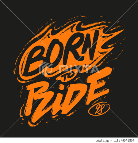 Vintage hand drawn lettering Born to Ride, grunge vector illustration with flames, t-shirt and sticker design, motorcycle club style 135404804