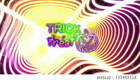 Image of trick or treat text over neon shapes Image of trick or treat text over neon shapes 135405118