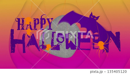 Image of orange shapes over happy halloween text 135405120