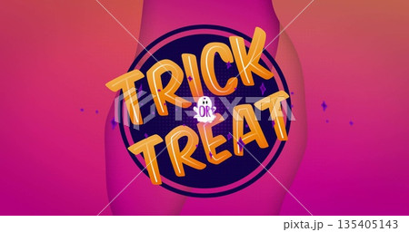Image of trick or treat text over layers of pink background 135405143