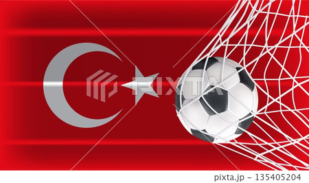 Turkey National Flag with Soccer Ball in Goal Net - Sports Competition and Football Championship Concept Turkey National Flag with Soccer Ball in Goal Net - Sports Competition and Football Championship Concept 135405204