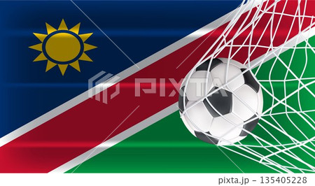 Namibia National Flag with Soccer Ball in Goal Net - Sports Competition and Football Championship Concept Namibia National Flag with Soccer Ball in Goal Net - Sports Competition and Football Championship Concept 135405228