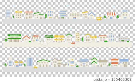 Cute townscape illustration material | Vector material with houses and buildings lined up Cute townscape illustration material | Vector material with houses and buildings lined up 135405308