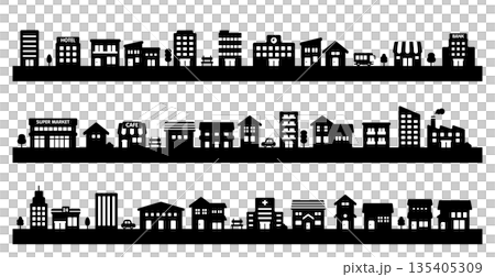 街景輪廓素材 | 並排房屋與建築物向量素材 街景輪廓素材 | 並排房屋與建築物向量素材 135405309