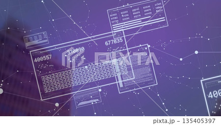 Visualizing translucent panel showing keyboard grid and data overlays in virtual network workspace 135405397