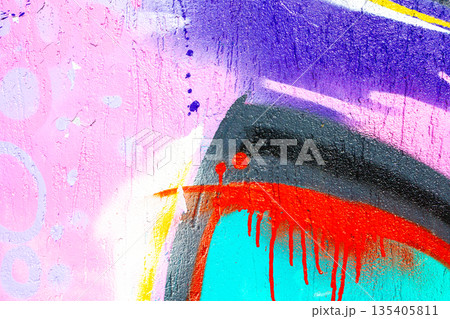 Abstract Graffiti Street Art in Bright Pink, Purple, Red, Blue for Urban Neon Style 135405811