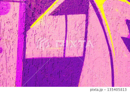 Abstract Graffiti Art in Purple, Pink, Yellow with 80s, Neon Urban Style 135405813