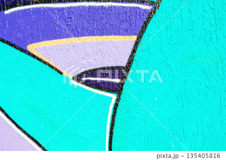 Abstract Geometric Graffiti Wall in Turquoise, Purple, Lavender for 90s Street Art Style Abstract Geometric Graffiti Wall in Turquoise, Purple, Lavender for 90s Street Art Style 135405816