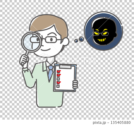 上門詐騙犯：一名男子正用放大鏡觀察 135405880