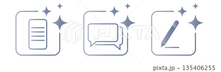 AI chat and writing icon set with document, message and pen symbols. Artificial intelligence assistant concept for text generation, content creation and communication tools in digital applications. AI chat and writing icon set with document, message and pen symbols. Artificial intelligence assistant concept for text generation, content creation and communication tools in digital applications. 135406255