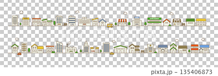 かわいい街並みのイラスト素材|家と建物が並ぶ ベクター素材 かわいい街並みのイラスト素材|家と建物が並ぶ ベクター素材 135406873