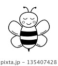 Funny cartoon bee icon. Vector illustration isolated on white. 135407428