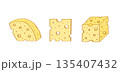 A set of pieces of cheese with holes. Vector illustration of dairy products cheeses. 135407432