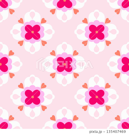 A simple seamless pattern in a floral mosaic style. Vector graphics. 135407469