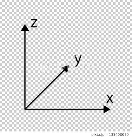 モノクロのxyz軸のユーザーインターフェースのイラスト。3D空間を表すCADのUIのベクターイラスト モノクロのxyz軸のユーザーインターフェースのイラスト。3D空間を表すCADのUIのベクターイラスト 135408059