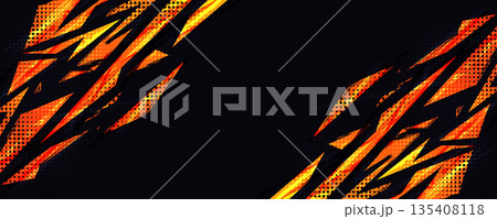 Energetic and Dynamic Sport Background with Orange Energy Shapes on Black Background with Halftone Pattern Energetic and Dynamic Sport Background with Orange Energy Shapes on Black Background with Halftone Pattern 135408118
