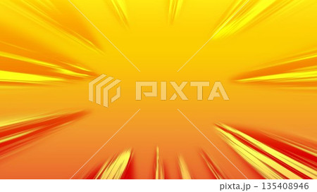 集中線、漫画、黄色、光、横線、効果線、レーヨン、イラスト、サマータイム 135408946