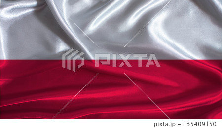 Poland flag with cloth textured background. National flag of Poland with realistic texture Poland flag with cloth textured background. National flag of Poland with realistic texture 135409150