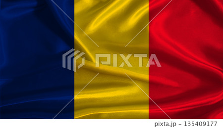 Chad flag with cloth textured background. National flag of Chad with realistic texture 135409177