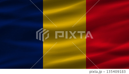 Chadian flag with fabric texture. Realistic flag of Chad waving Chadian flag with fabric texture. Realistic flag of Chad waving 135409183