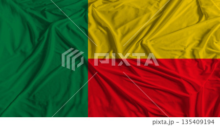 Benin flag with fabric texture background. National flag of Benin with cloth texture 135409194