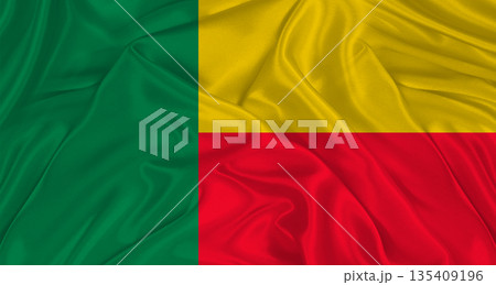 Beninese flag with fabric texture. Realistic flag of Benin waving, National flag 135409196