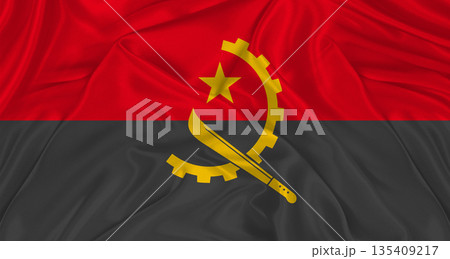 Angolan flag with fabric texture. Realistic flag of Angola waving, National flag Angolan flag with fabric texture. Realistic flag of Angola waving, National flag 135409217