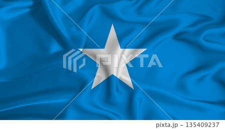 Realistic Somalia flag waving. Close up of flag of Somalia with cloth texture 135409237