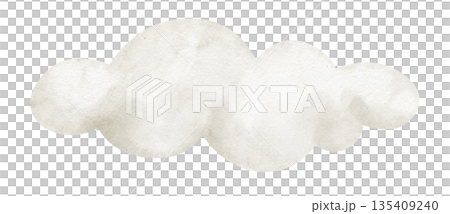 Cloud watercolor illustration with soft rounded form in a neutral beige pastel tone. Drawing of sky element for nursery design or baby shower greeting cards and childish invitations. Isolated clipart. 135409240
