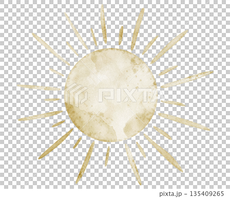 Sun watercolor illustration with warm shining rays. Drawing of sky element. Art with daylight for nursery posters or baby shower greeting cards and invitations. Symbol of morning. Isolated clipart. Sun watercolor illustration with warm shining rays. Drawing of sky element. Art with daylight for nursery posters or baby shower greeting cards and invitations. Symbol of morning. Isolated clipart. 135409265