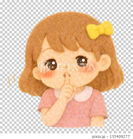 【人物】毛氈風格插畫，描繪了一個安靜姿態的女孩 135409277