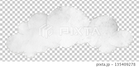 Cloud watercolor illustration with gentle pastel texture. Drawing of vapor for nursery design. Art of sky scene for airy compositions. Element for baby shower invitations or childish greeting cards. 135409278