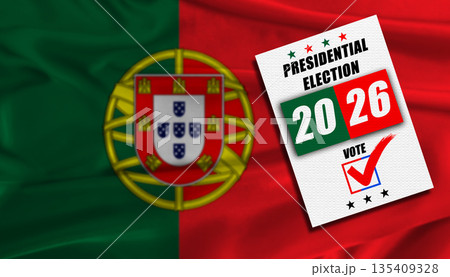 Portugal presidential elections with flag in the background. Portugal presidential vote 2026 Portugal presidential elections with flag in the background. Portugal presidential vote 2026 135409328
