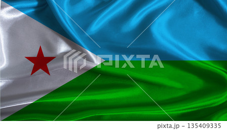 Djibouti flag with cloth textured background. National flag of Djibouti with realistic texture 135409335