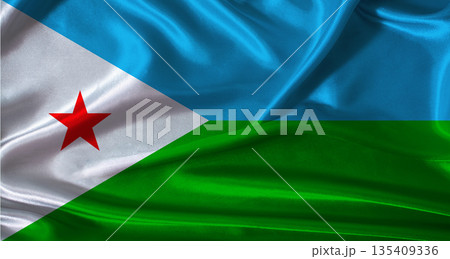 National flag of Djibouti with cloth texture. Djibouti flag with realistic texture background National flag of Djibouti with cloth texture. Djibouti flag with realistic texture background 135409336