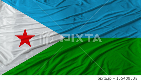 Djibouti flag waving. Flag of Djibouti with cloth texture Djibouti flag waving. Flag of Djibouti with cloth texture 135409338