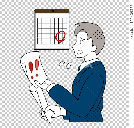 Illustration of a businessman who is anxious about the deadline Illustration of a businessman who is anxious about the deadline 135409378