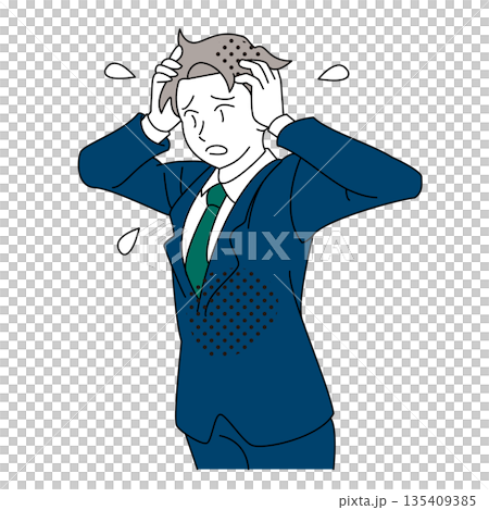 Illustration of an anxious businessman holding his head 135409385