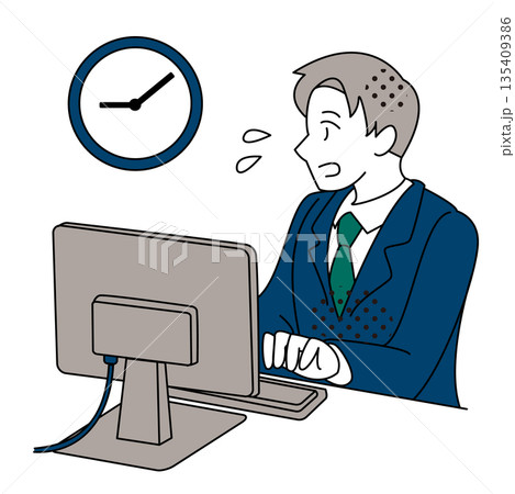 時間に追われて作業するビジネスマンのイラスト 135409386