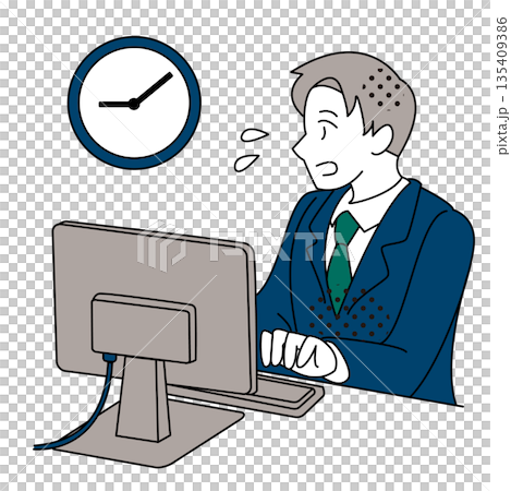 時間に追われて作業するビジネスマンのイラスト 135409386