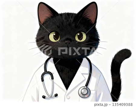 ねこ 医者 白背景 ねこ 医者 白背景 135409388