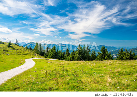 Hiking on the Schafberg hill, Austria. Schafberg by Sankt Wolfgang im Salzkammergut on lake Mondsee (moonlake, moon). Upper Austria (Oberosterreich), Salzburg. 135410435