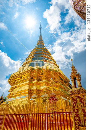Wat Phra That Doi Suthep, famous golden temple with gold pagoda near the Chiang Mai city, Thailand. 135410710