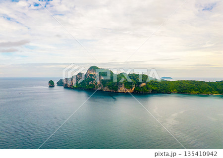 Ko Phi Phi island coastline, Thailand. Drone view. 135410942