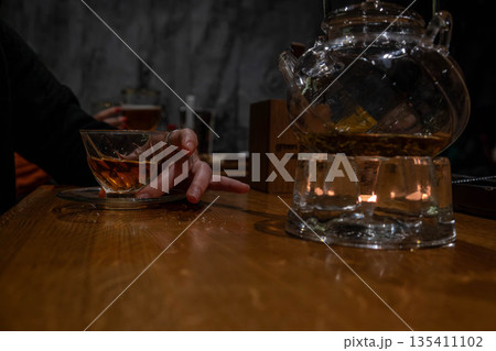 Cozy Tea Time with Glass Teapot and Cup Cozy Tea Time with Glass Teapot and Cup 135411102