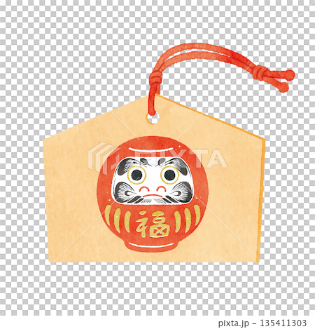 福を招く達磨の絵馬イラスト｜正月・初詣・日本の縁起物素材 135411303