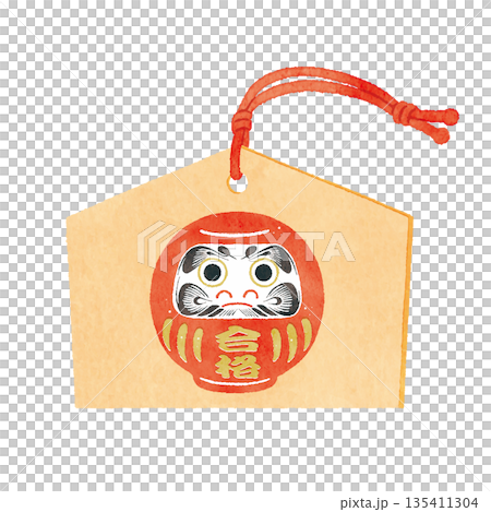 達摩繪馬（祈求成功的牌匾）插圖 | 日本的幸運符，寓意考試、測驗和新年首次參拜神社順利 135411304