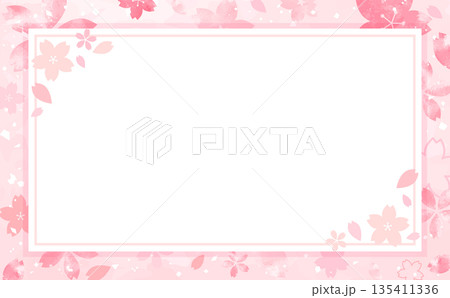 桜の手描き背景と四角フレーム_横 135411336